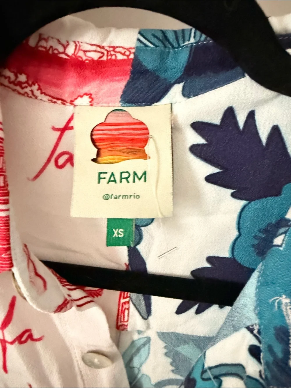FARM Rio Two-Tone Red & Blue Tropical Button-Down Shirt - Picture 2 of 5